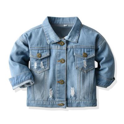 EISHOW Infant Baby Boys Girls Denim Jean Jacket Hole Design Long Sleeve Spring Button Top Coat Pockets Outerwear 6M-10 Years (Blue,2-3T)