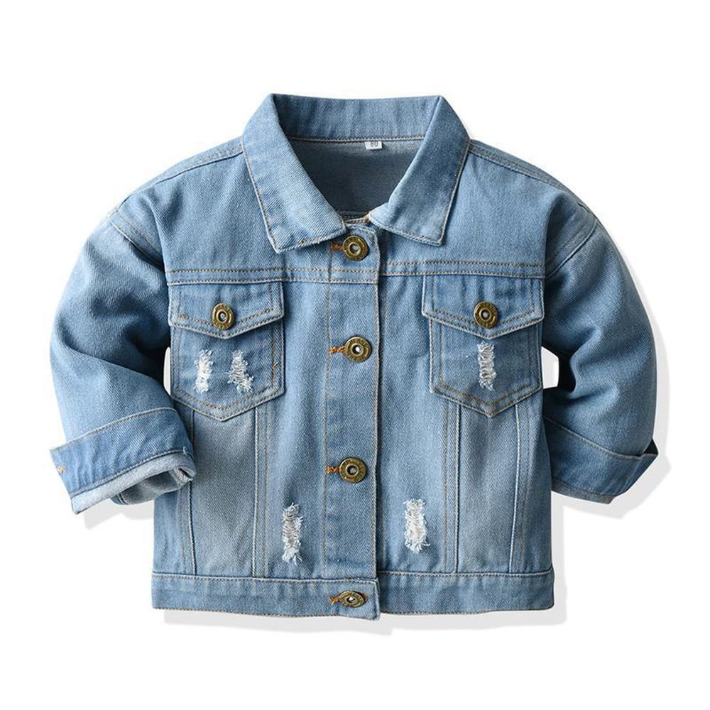 EISHOW Infant Baby Boys Girls Denim Jean Jacket Hole Design Long Sleeve Spring Button Top Coat Pockets Outerwear 6M-10 Years (Blue,2-3T)