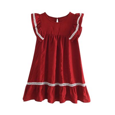 Toddler Baby Girl Cotton Linen Dress Summer Casual Ruffle Sleeveless Kids Princess Party Dresses Sundress 2-7 Years (Red, 6-7 Years)