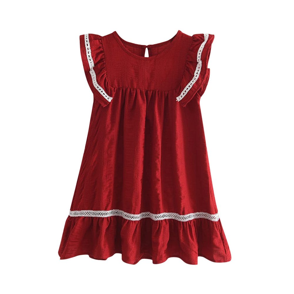 Toddler Baby Girl Cotton Linen Dress Summer Casual Ruffle Sleeveless Kids Princess Party Dresses Sundress 2-7 Years (Red, 6-7 Years)