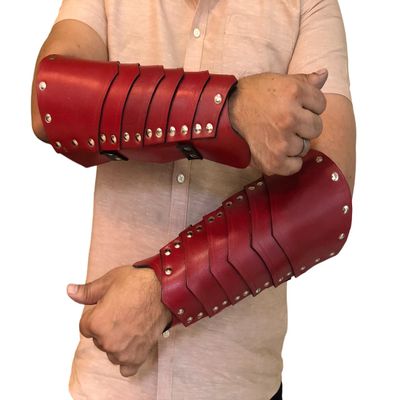 Nautical-Mart Medieval Leather Body Armour LARP Armor Halloween Costume Red (Bracers)