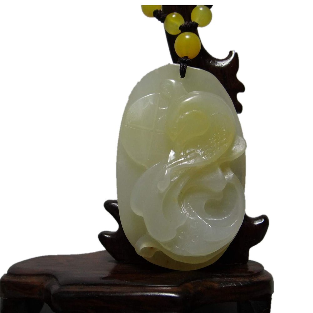 2.4" China Certified Nature Yellow Dragon Jade Lucky Parrot and Lotus Root Hand Carved Necklace Pendants 2360