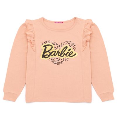 Barbie T-Shirt Girls Kids Doll Leopard Print Heart Pink Frilled Top 5-6 Years