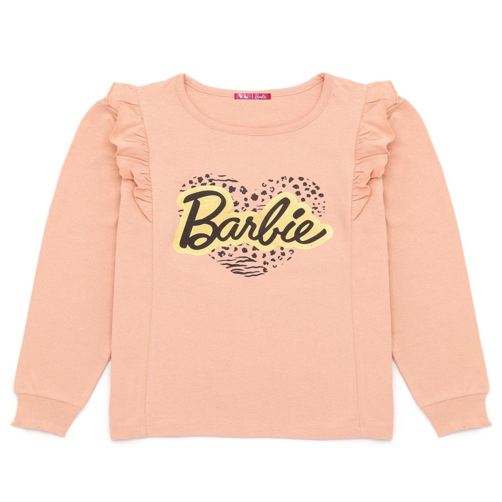 Barbie T-Shirt Girls Kids Doll Leopard Print Heart Pink Frilled Top 5-6 Years