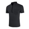 Men's Short Sleeve Henley Shirts Cotton Linen Lace Up T-Shirts with Pocket Regular Fit Band Collar Solid Beach Work Tops Black view 2