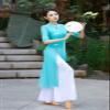 Angcoco Women's Traditional Cheongsam Style Half Sleeved Dress+Inner Camisole Set Green view 3
