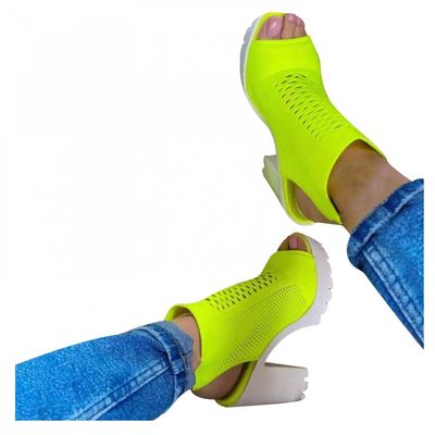 ZBYY Women's Summer Sandals Fish Mouth Knitted Chunky Heel Open Toe Heeled Sandals Platform Prom Dress Shoes