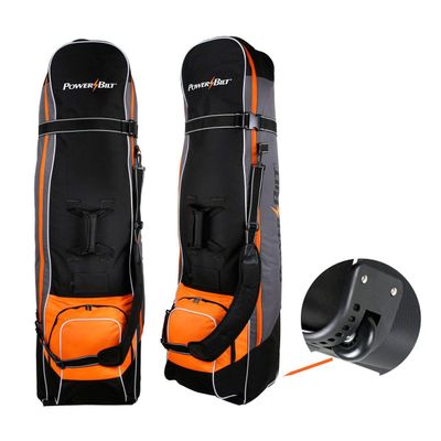 Powerbilt TPS Deluxe Wheeled Golf Travel Cover, Black/Gray/Orange Padded Golf Club Travel Bags for Airlines with Wheels