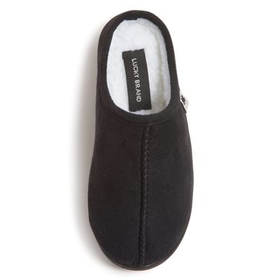Lucky Brand Boys Memory Foam Microsuede Sherpa Clog Slippers, Fuzzy Non Slip Indoor Outdoor House Shoes, Kids Bedroom Clogs, Black, Size 2-3