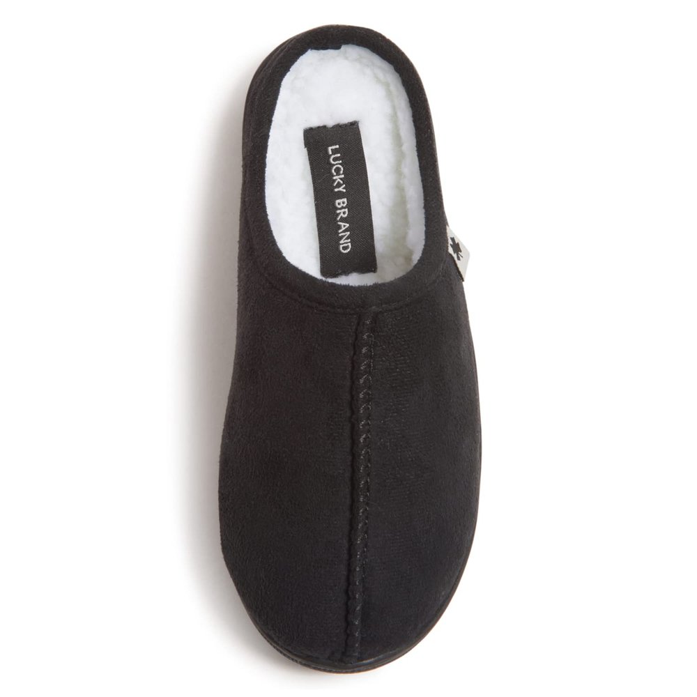 Lucky Brand Boys Memory Foam Microsuede Sherpa Clog Slippers, Fuzzy Non Slip Indoor Outdoor House Shoes, Kids Bedroom Clogs, Black, Size 2-3