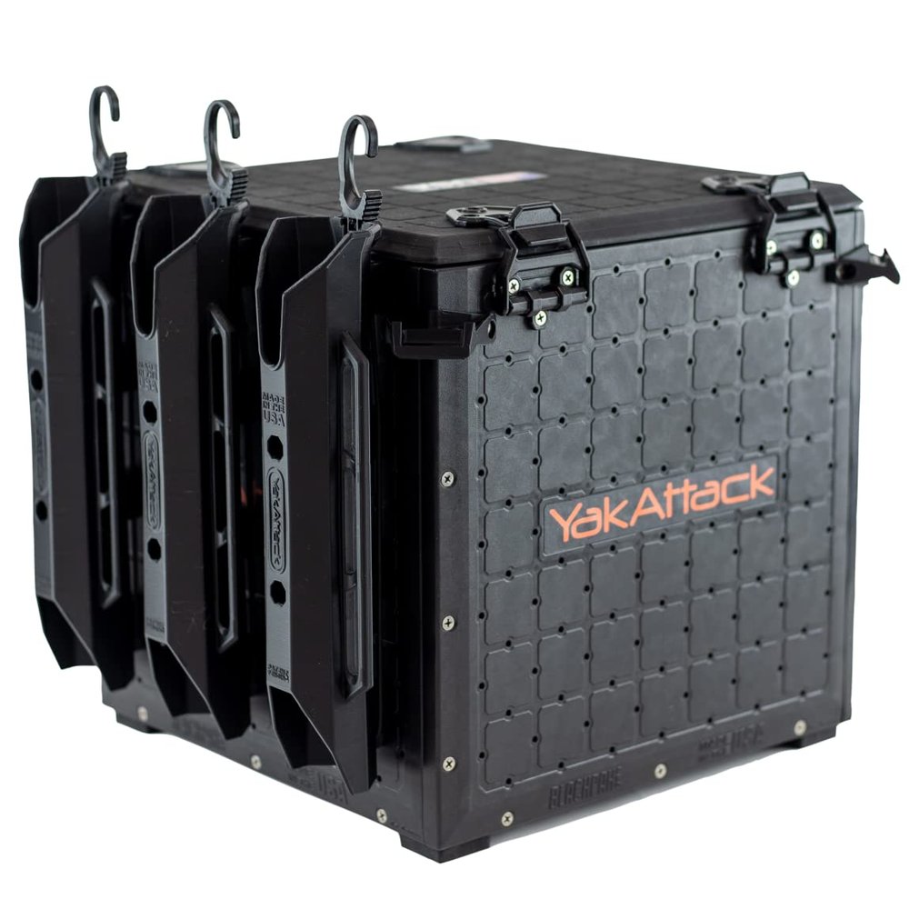 YakAttack BlackPak Pro 13" x 13" Fishing Crate with 3 Rod Holders - Black | Compact Tackle Storage Box & Gear Organizer for Kayaks | Lightweight, Durable & Customizable Marine Accessory | Made in USA