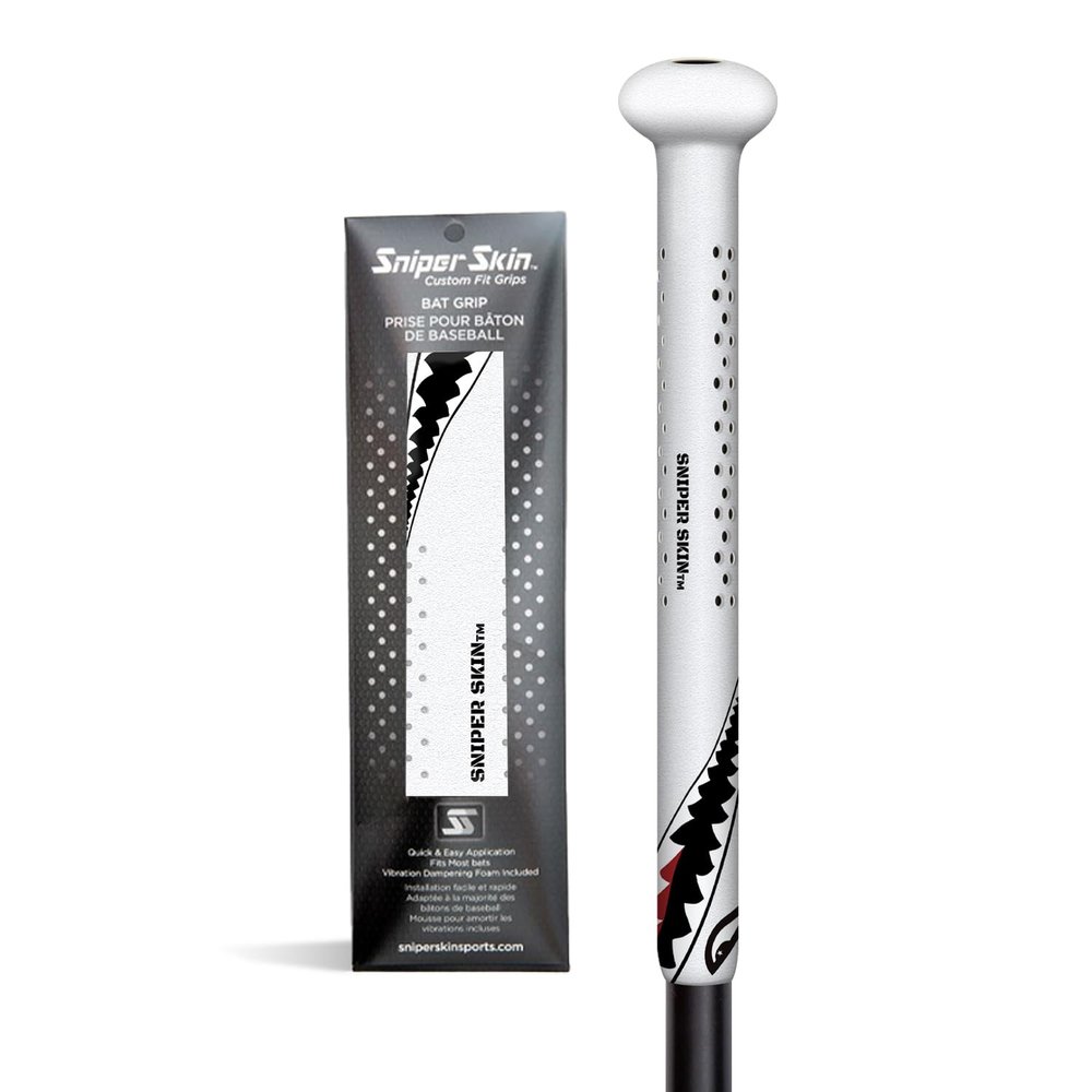Sniper Skin Baseball Heat-Activated Bat Grip, Easy Install Tacked Non-Slip for Baseball & Softball Sports, Custom Fit Wrap That Lasts Up to 3 Times Longer - White Tiger Shark