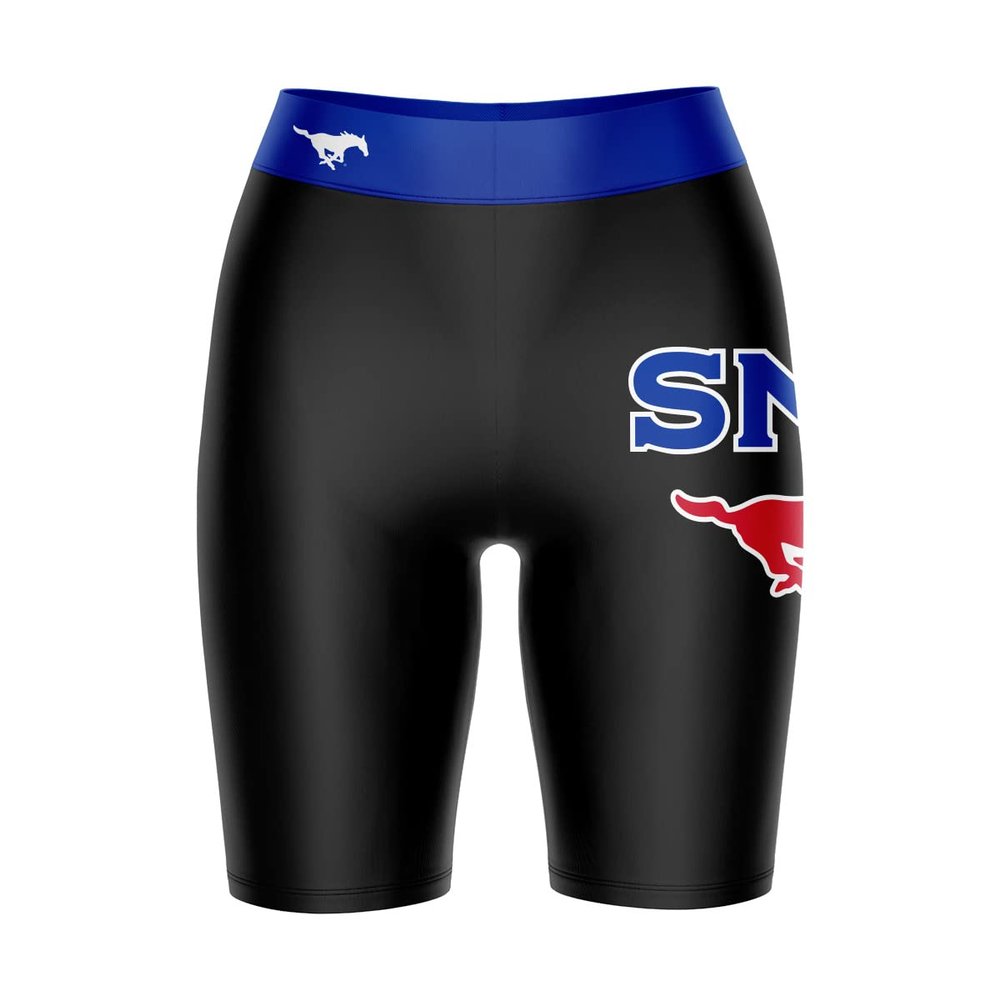 Vive La Fete SMU Mustangs Game Day Logo Black & Blue Women's Biker Short 9" Inseam