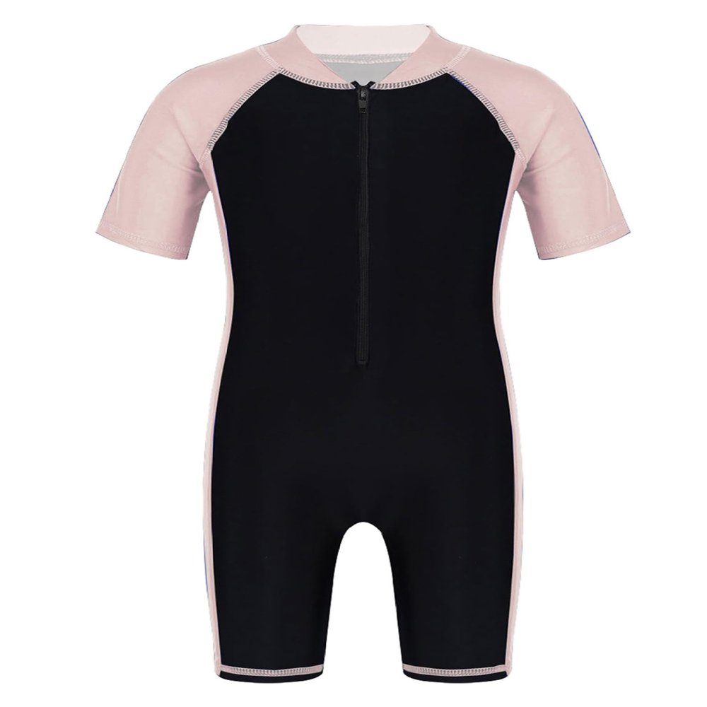 Loloda Boys One Piece Rash Guard Swimsuit Short Sleeve Water Sport Bathing Suits UPF 50+ Sun Protection Pink 12-14 Years
