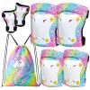 FIODAY Knee Pads for Kids Toddler Knee Pads and Elbow Pads Wrist Guards with Drawstring Bag Adjustable Protective Gear Set for Girls Boys Skating Cycling Skateboard Scooter,9-15 Years,Rainbow view 1