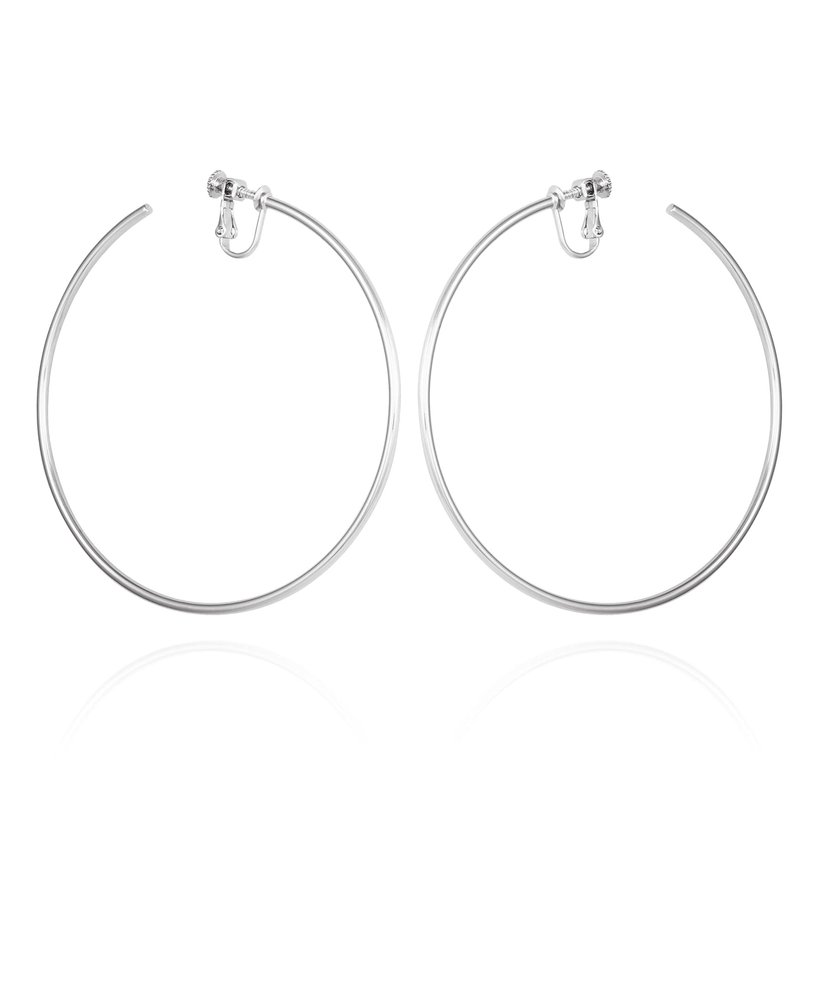 Vince Camuto Silver Tone Extra Large Open Hoop Earrings For Women, Clip On, XL