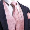 Barry.Wang Light Pink Flower Formal Men Vest Paisley Jacquard Silk Tie Suit Waistcoat Set Wedding 5PCS view 2