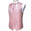 Barry.Wang Light Pink Flower Formal Men Vest Paisley Jacquard Silk Tie Suit Waistcoat Set Wedding 5PCS view 4