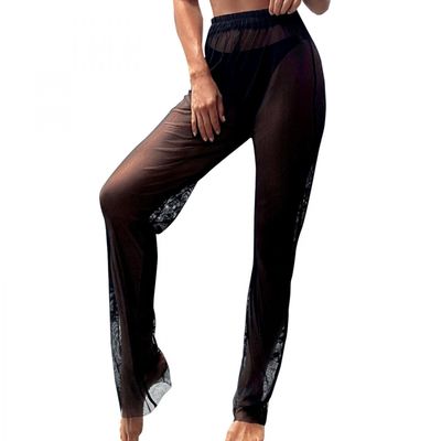 Women Sheer Mesh Pants for The Beach Loose Bikini Swim Cover Up Summer Comfort Pool Coverups Breathable Lace Pants Black