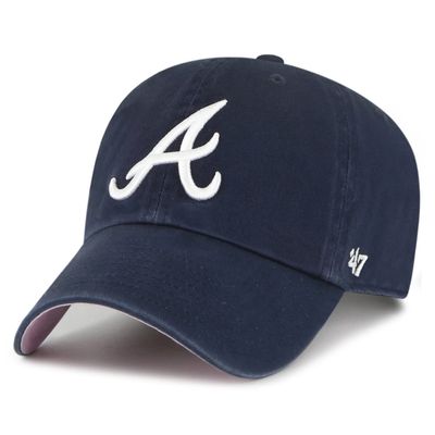 47 Atlanta Braves Ballpark Clean Up Dad Hat Baseball Cap (Navy/White/Pink)