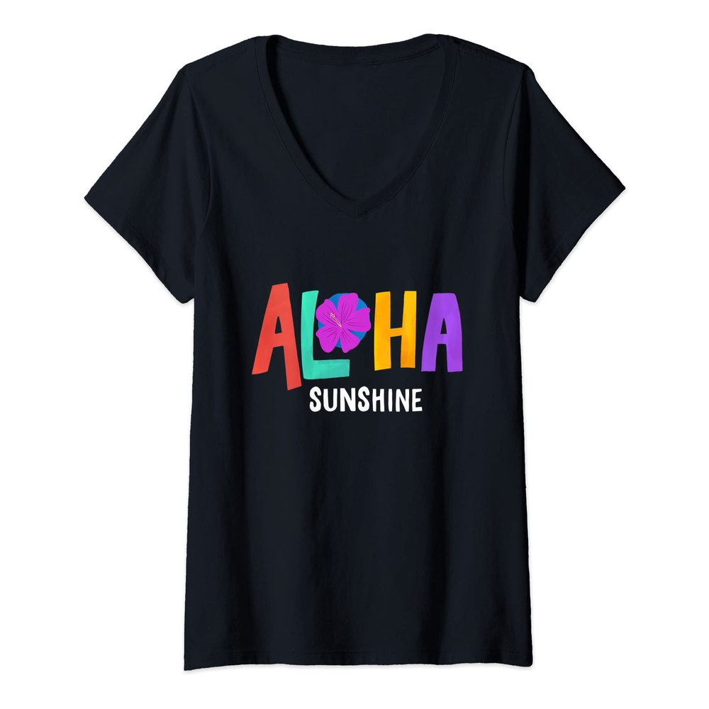 Womens Fun Aloha Sunshine graphic tee, Hawaii theme tee vacation V-Neck T-Shirt