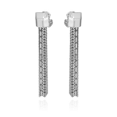 Vince Camuto Silver Tone Mixed Chain Tassel Clip On Earrings For Women