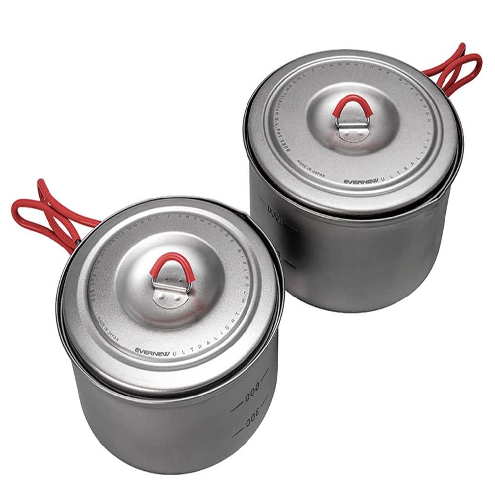 Evernew Titanium Lightweight Camping Pot w/Folding Handle Set, 900 & 1300