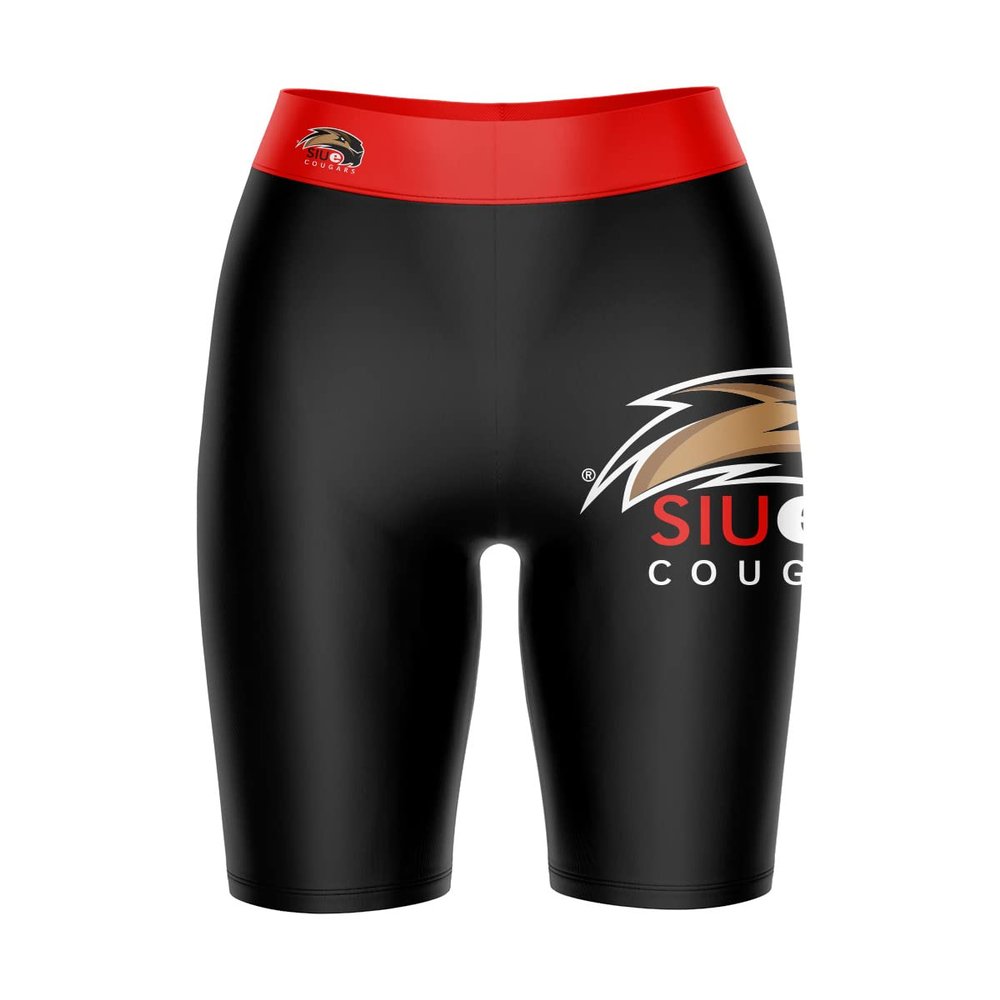 Vive La Fete Southern Illinois Cougars Game Day Logo Black & Red Women's Biker Short 9" Inseam