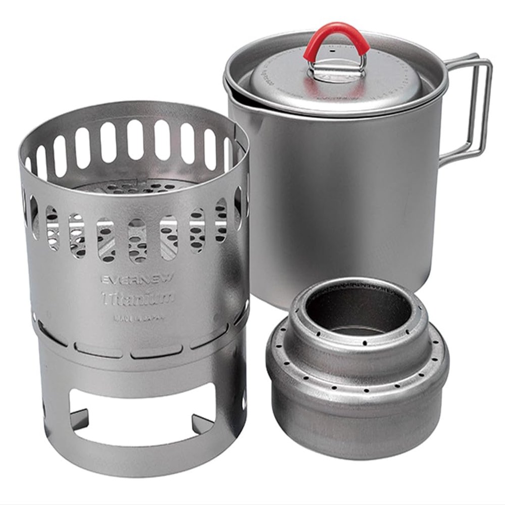 Evernew Titanium Lightweight Camping Mug Pot Stove Set, 500