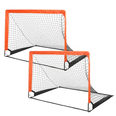Simple Deluxe 4x3 Portable Soccer Goal, Pop Up Folding Soccer Net Comes with 2 Oxford Cloth Bags and 8 Stakes, Great for Training for Backyard, 2 Set, Orange & Black