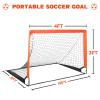 Simple Deluxe 4x3 Portable Soccer Goal, Pop Up Folding Soccer Net Comes with 2 Oxford Cloth Bags and 8 Stakes, Great for Training for Backyard, 2 Set, Orange & Black view 2
