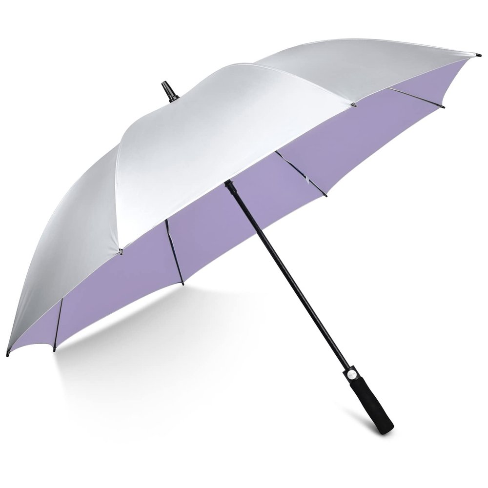 G4Free 62 Inch Windproof UV Protection Golf Umbrella Extra Large Silver Coated Automatic Open Silver Coated Stick Umbrella (Silver/Light Purple)