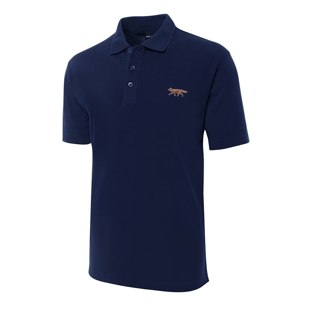 Mens Polo Shirts Fox Animal Embroidered Shrot Sleeve Polo Shirts (Navy,Small,Small)