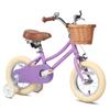 Petimini 12 Inch Kids Bike for Age 2 3 4 Years Old Little Girls Toddlers Retro Vintage Style Bicycles with Basket Training Wheels and Bell, Purple view 1