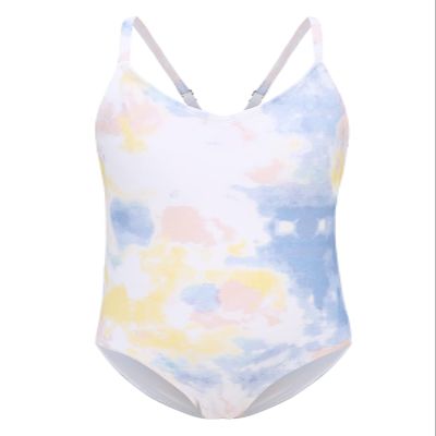 Girls One Piece Swimsuits Hawaiian Floral Bathing Suit for Kids Swimwear Light Blue Tie Dye Size 6/6X