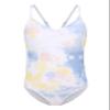 Girls One Piece Swimsuits Hawaiian Floral Bathing Suit for Kids Swimwear Light Blue Tie Dye Size 6/6X view 1