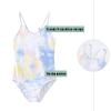 Girls One Piece Swimsuits Hawaiian Floral Bathing Suit for Kids Swimwear Light Blue Tie Dye Size 6/6X view 3