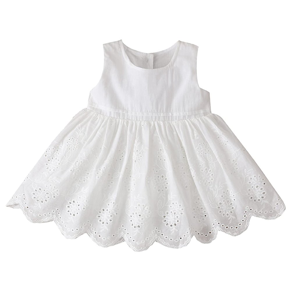 Alvivi Toddler Baby Girls Summer Camis Dress Sleeveless Cotton Lace Hollow Embroidered Ruched Dress White 3-4 Years
