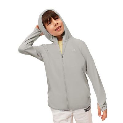 Kid's UPF 50+ Sun Protection Jacket Hooded Shirt with Pockets for 9-11 Years Boys and Girls Running Hiking Gray 140cm