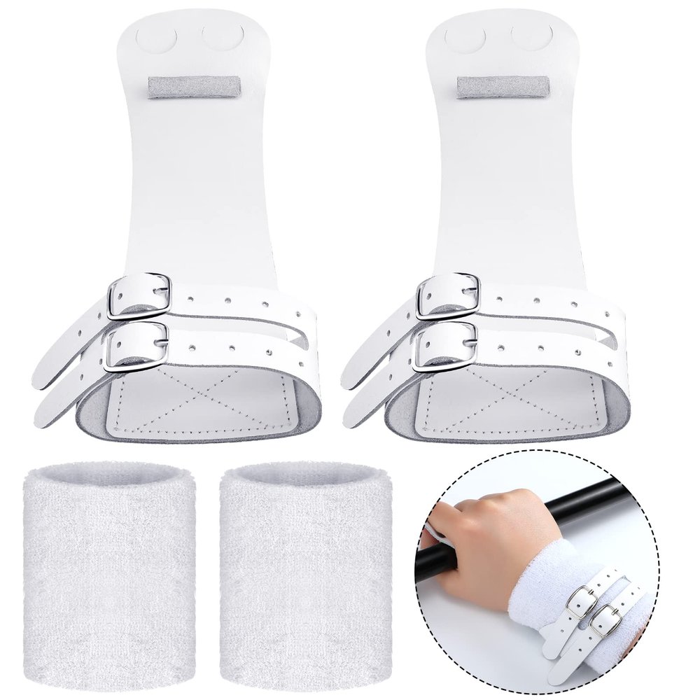 Chivao Genuine Leather Gymnastics Grips Wristbands Sets Double Buckle Athletic Gymnastics Hand Grips for Woman Youth Bar Palm Protection and Wrist Support Sports for Weightlifting Tennis and Exercise