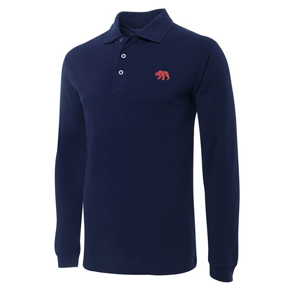 LexiuYibai Mens Polo Shirts California Bear Embroidered Long Sleeve Polo Shirts (Navy,Large,Large)