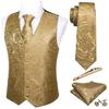 Barry.Wang Mens Gold Paisley Suit Vest Tie Formal/Leisure Vests Flower Handkerchief Cufflinks Set Suit Waistcoat Wedding 5PCS view 1