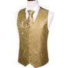 Barry.Wang Mens Gold Paisley Suit Vest Tie Formal/Leisure Vests Flower Handkerchief Cufflinks Set Suit Waistcoat Wedding 5PCS view 4