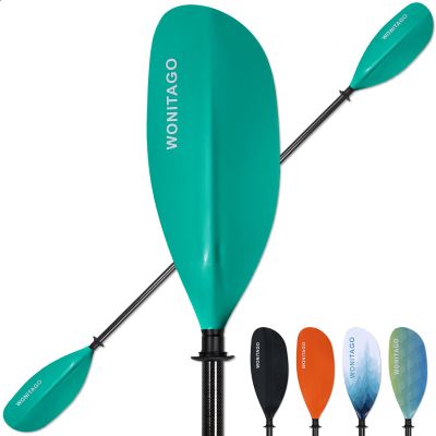 WONITAGO Kayak Paddle Carbon Fiber Shaft and Reinforced Nylon Blade, Adjustable Kayaking Oars, 3 Piece, 230-250 cm/90-98 Inches, Teal