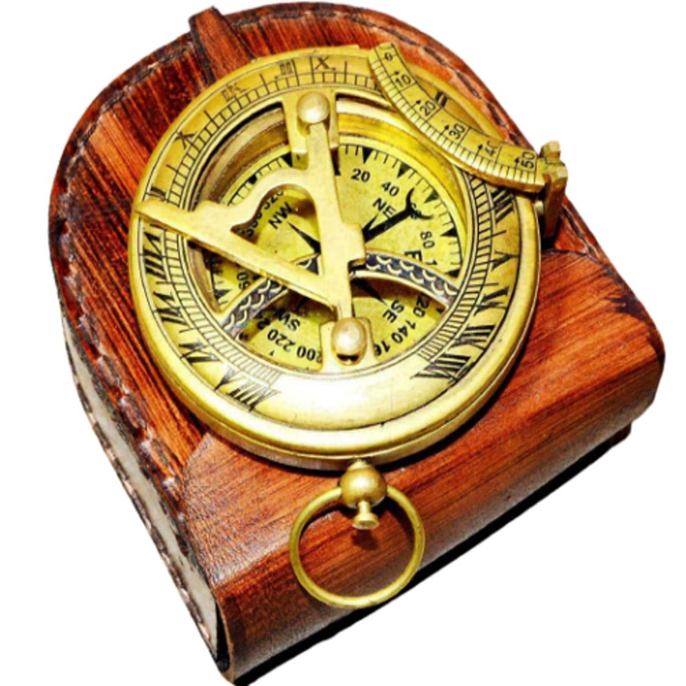 Antique Brass Sundial Compass Push Button Compass Handmade Marine Pocket Compass Nautical Brass Sundial Antique Compass Handmade Marine Pocket Compass Decor 3 Inches by Allorytech
