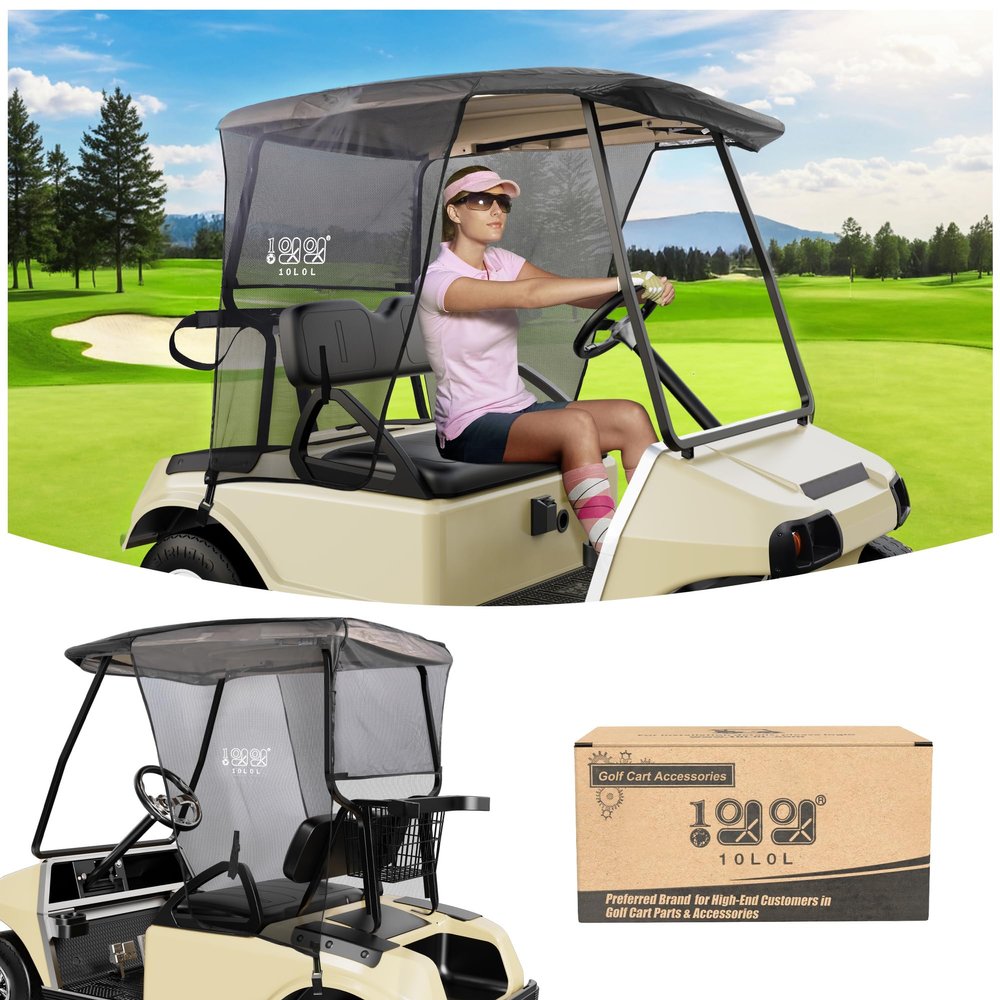 10L0L Golf Cart Sun Shade Cover for Club Car DS Precedent & EZGO TXT RXV, Superior UV Heat Blocking Polyester Mesh Canopy Cover, Durable & Easy Install (Roof Size:59" L X 41" W)