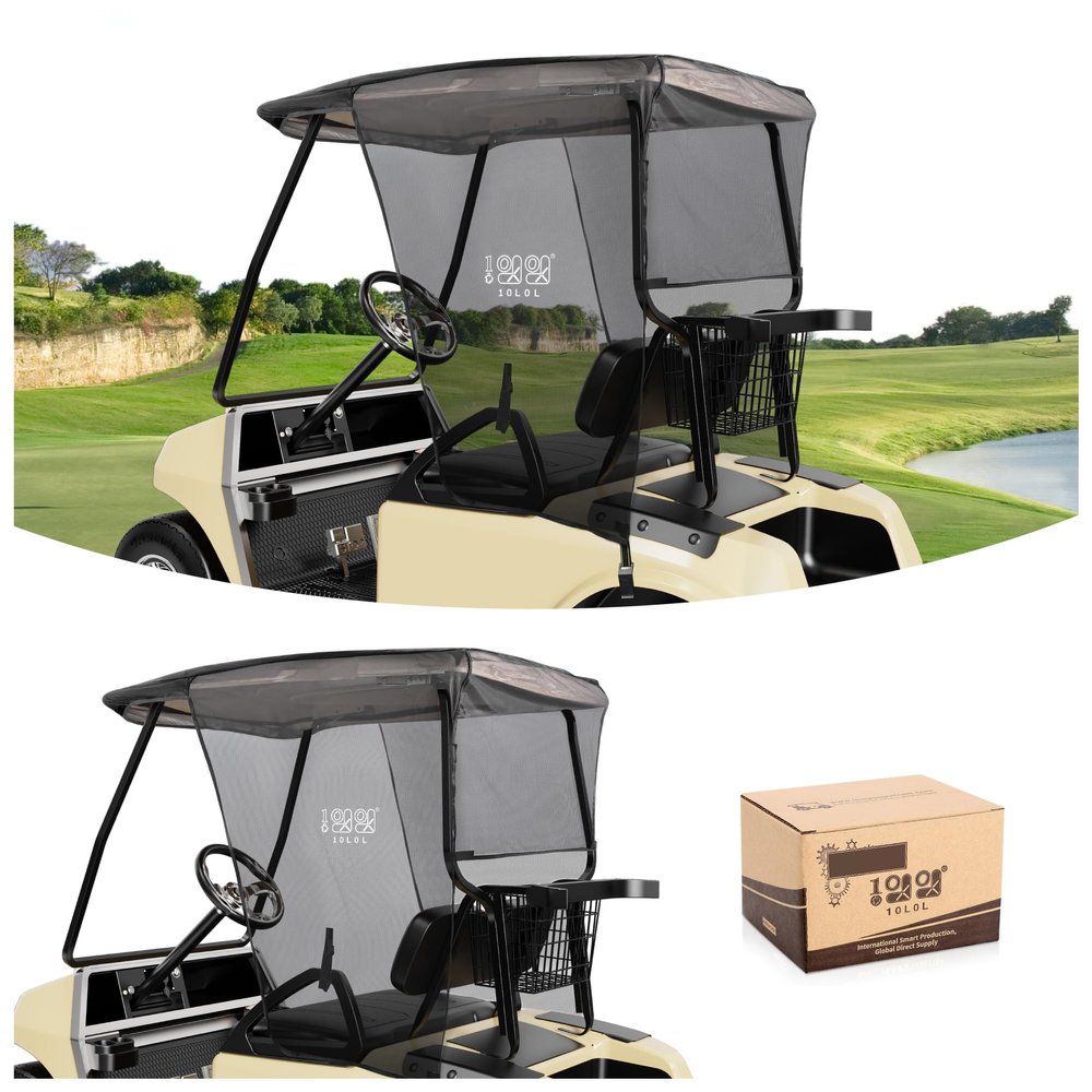 10L0L 2 Passenger Golf Cart Sun Shade Cover for Club Car DS & EZGO TXT - Foldable UV Protection Cover Heat Blocking Design, Black