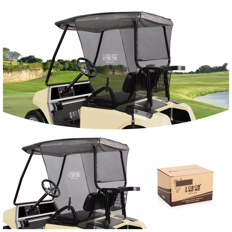 10L0L 2 Passenger Golf Cart Sun Shade Cover for Club Car DS & EZGO TXT - Foldable UV Protection Cover Heat Blocking Design, Black