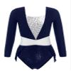 Agoky Kids Girls Long Sleeve Sequin Ballet Dance Leotard Hollow Back Athletic Gymnastic Workout Unitard Jumpsuit Navy Blue 8 Years view 1