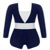 Agoky Kids Girls Long Sleeve Sequin Ballet Dance Leotard Hollow Back Athletic Gymnastic Workout Unitard Jumpsuit Navy Blue 8 Years view 2